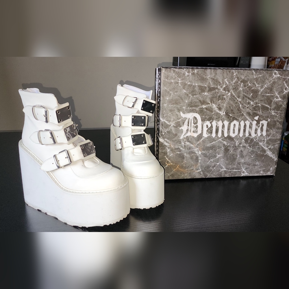 Demonia White Platform Boots